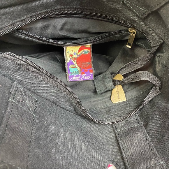 Laurel Burch Sand N Sun Canvas Cat Cutout Tres Gratos Zip Top Handbag Purse Tote - Picture 13 of 16